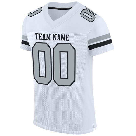 Custom White Silver-Black Mesh Authentic Football Jersey - Sky-Custom
