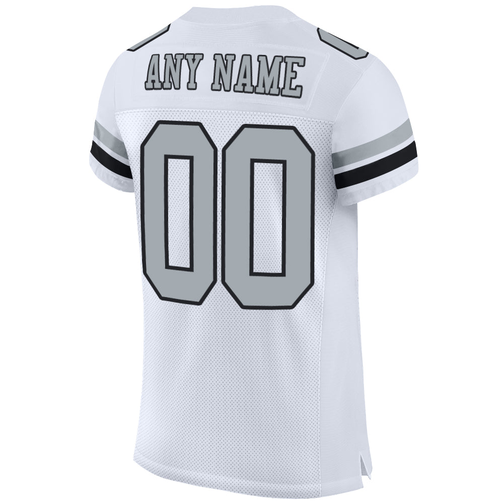 Custom White Silver-Black Mesh Authentic Football Jersey - Sky-Custom