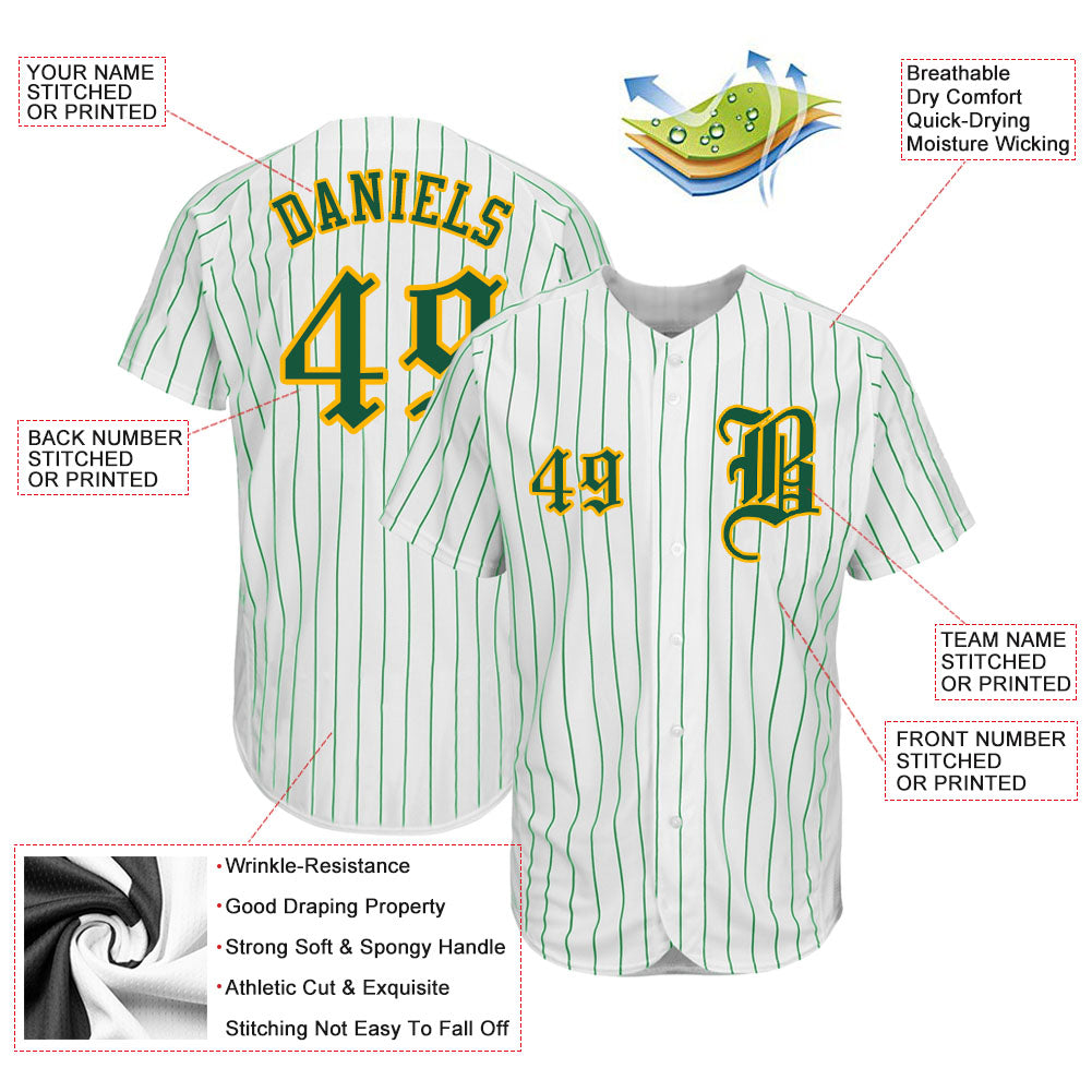 Custom White Kelly Green Pinstripe Kelly Green-Gold Authentic Baseball Jersey - Sky-Custom