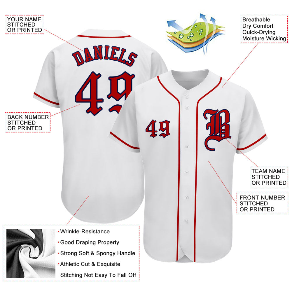 Custom White Red-Navy Authentic Baseball Jersey - Sky-Custom
