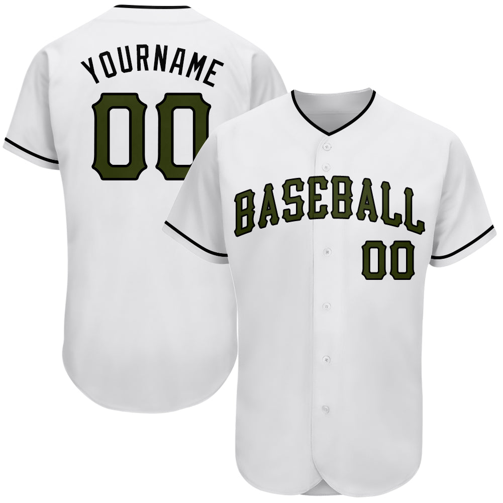 Custom White Olive-Black Authentic Memorial Day Baseball Jersey - Sky-Custom