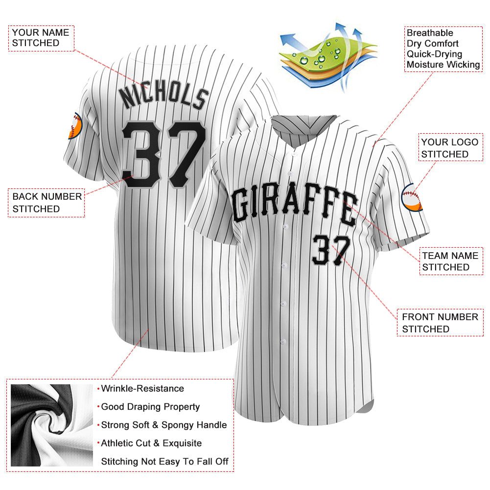 Custom White Black Pinstripe Black-Gray Authentic Baseball Jersey - Sky-Custom