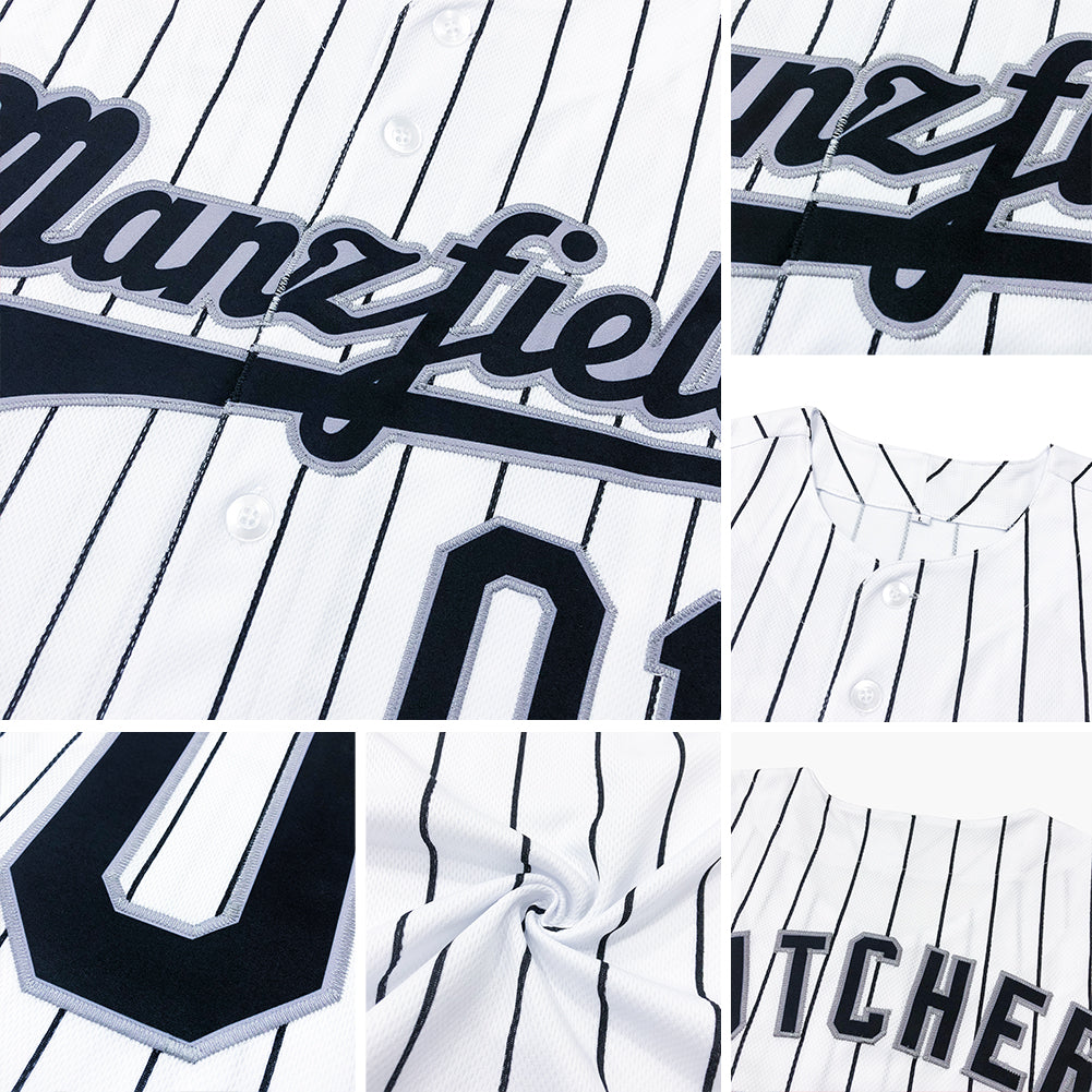 Custom White Black Pinstripe Black-Gray Authentic Baseball Jersey - Sky-Custom