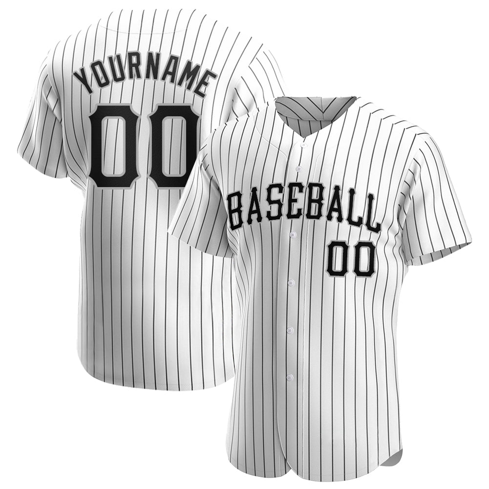 Custom White Black Pinstripe Black-Gray Authentic Baseball Jersey - Sky-Custom