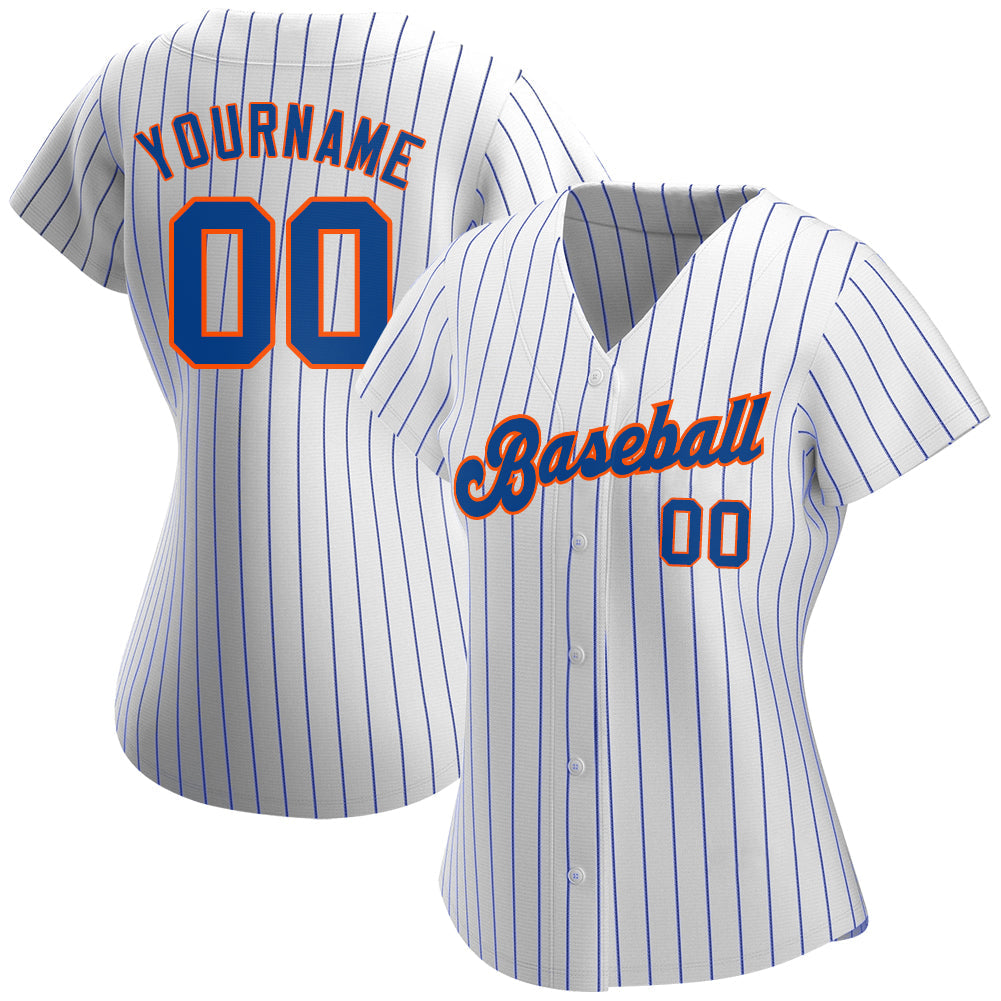 Custom White Royal Pinstripe Royal-Orange Authentic Baseball Jersey - Sky-Custom