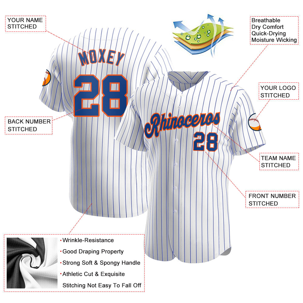 Custom White Royal Pinstripe Royal-Orange Authentic Baseball Jersey - Sky-Custom