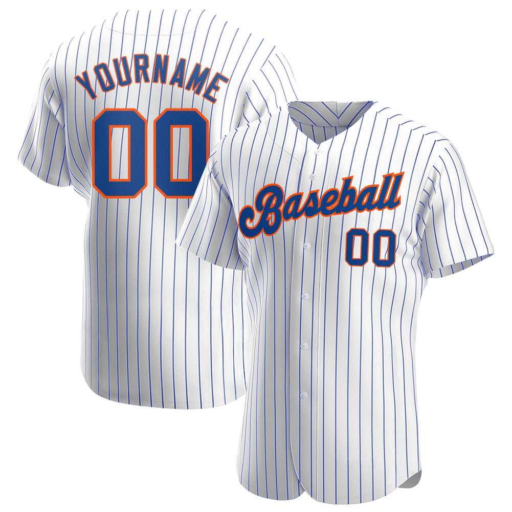 Custom White Royal Pinstripe Royal-Orange Authentic Baseball Jersey - Sky-Custom