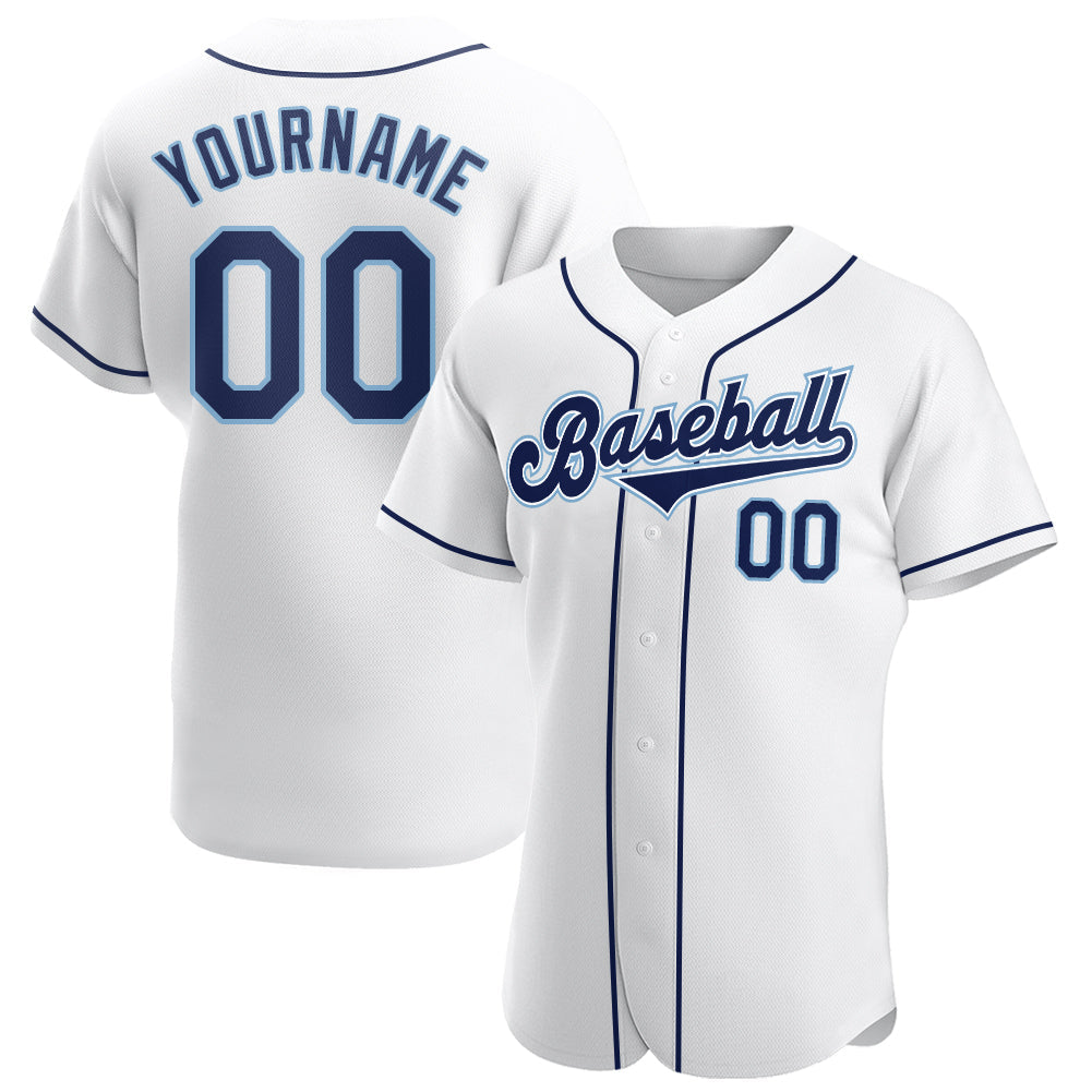 Custom White Navy-Powder Blue Authentic Baseball Jersey - Sky-Custom