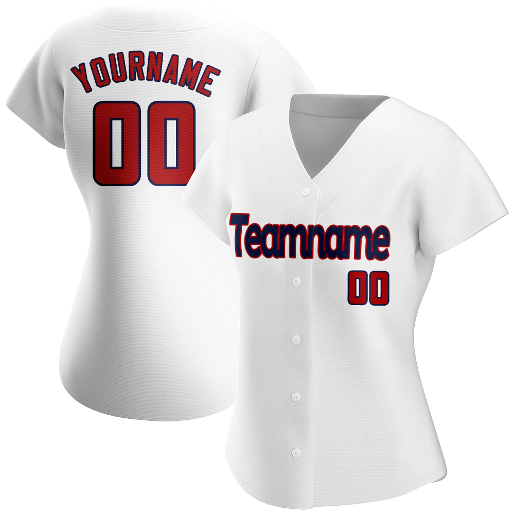 Custom White Red-Navy Authentic Baseball Jersey - Sky-Custom