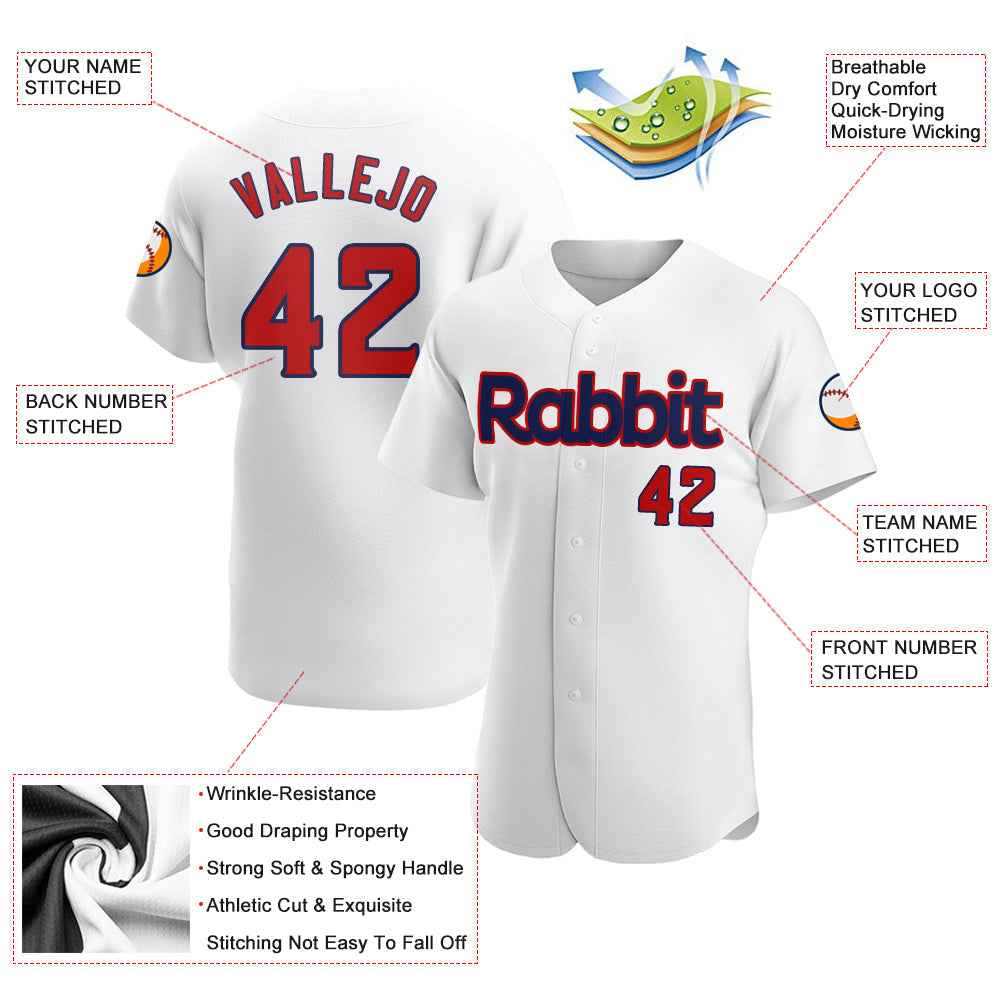 Custom White Red-Navy Authentic Baseball Jersey - Sky-Custom