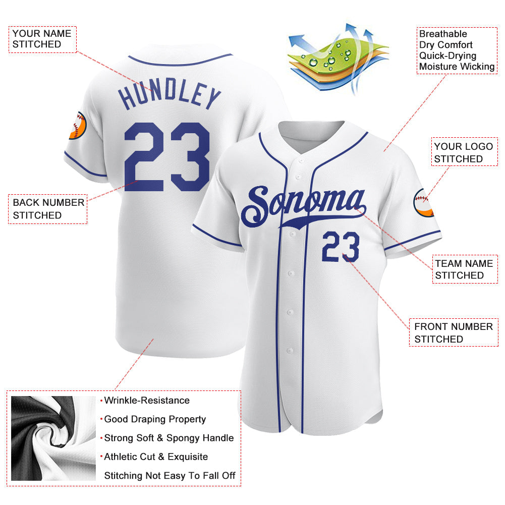 Custom White Royal Authentic Baseball Jersey - Sky-Custom