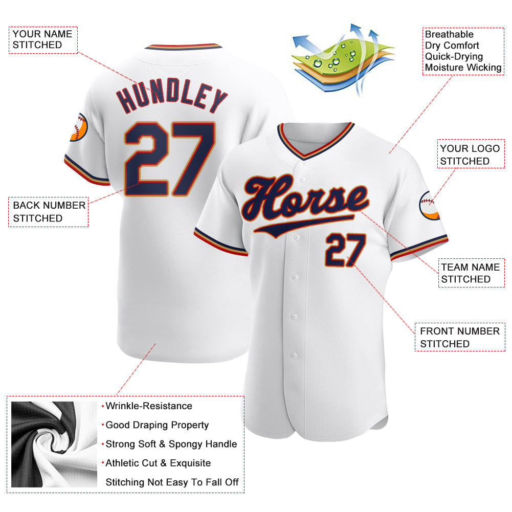 Custom White Navy-Red Authentic Baseball Jersey - Sky-Custom