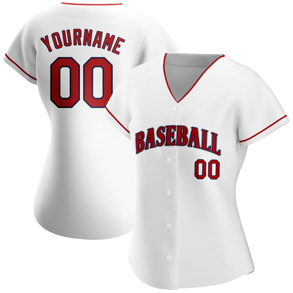 Custom White Red-Navy Authentic Baseball Jersey - Sky-Custom