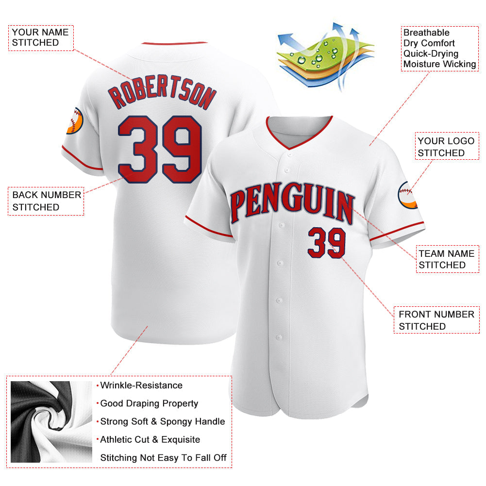 Custom White Red-Navy Authentic Baseball Jersey - Sky-Custom