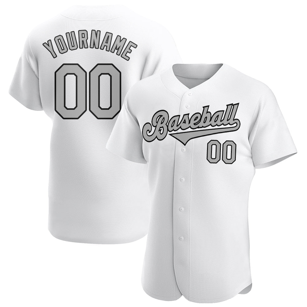 Custom White Gray-Black Authentic Baseball Jersey - Sky-Custom