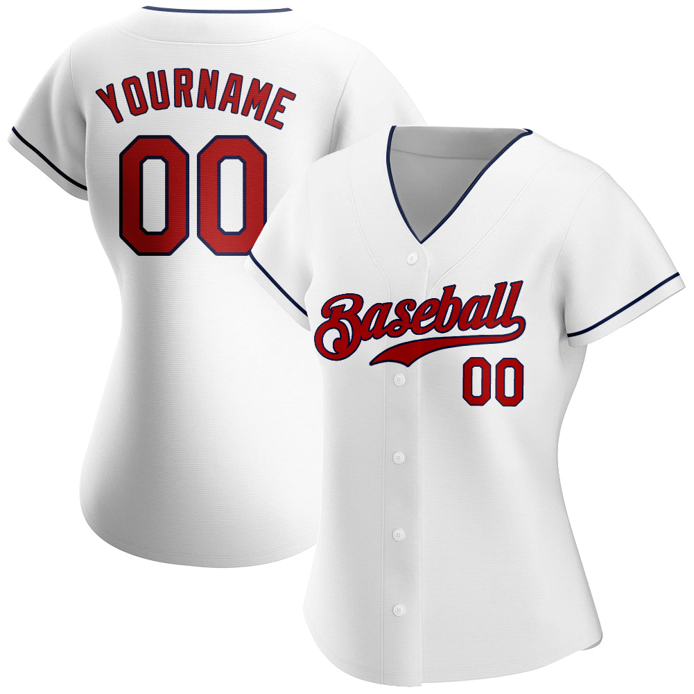 Custom White Red-Navy Authentic Baseball Jersey - Sky-Custom