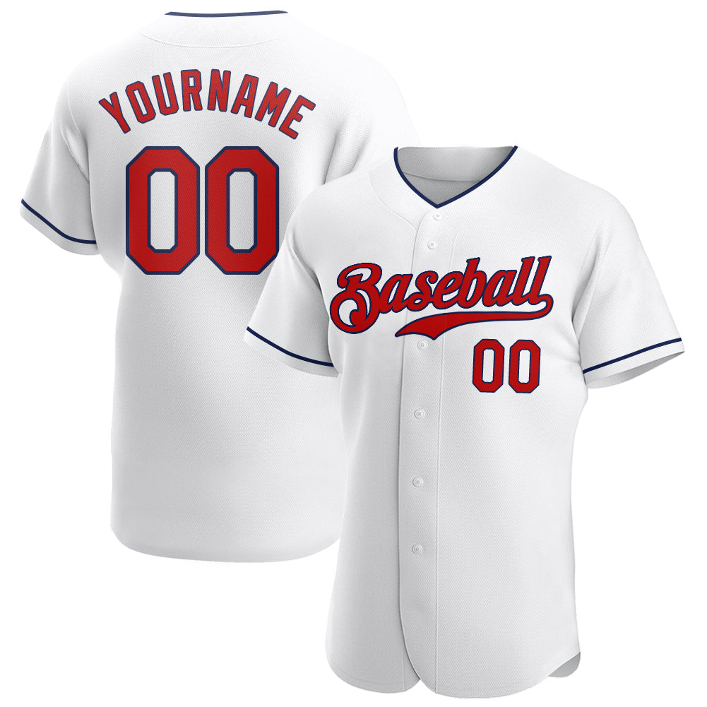 Custom White Red-Navy Authentic Baseball Jersey - Sky-Custom