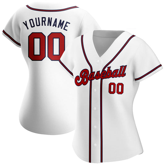 Custom White Red-Navy Authentic Baseball Jersey - Sky-Custom