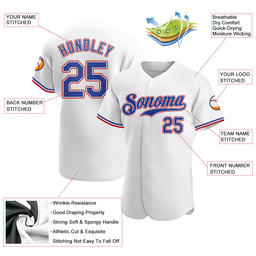 Custom White Royal-Red Authentic Baseball Jersey - Sky-Custom