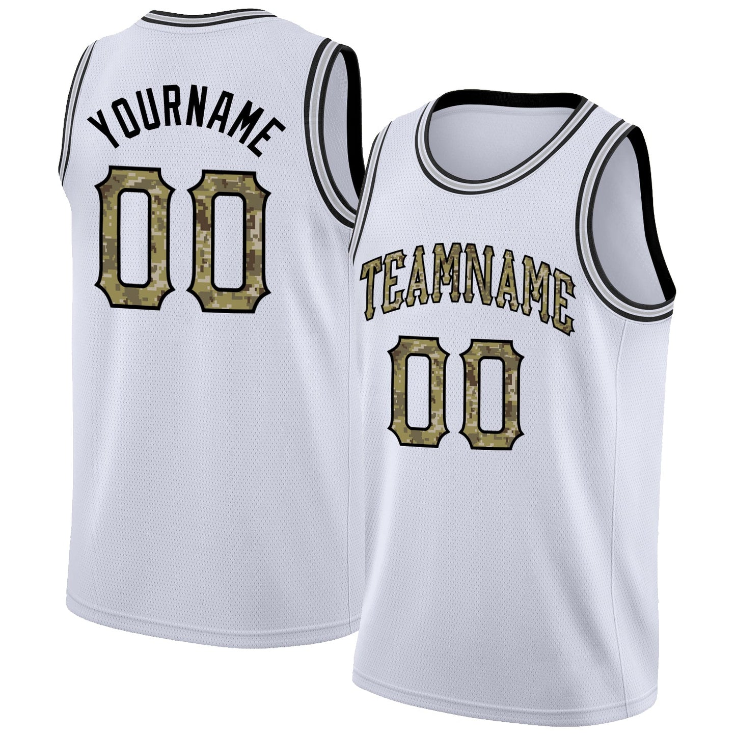 Custom White Camo-Black Round Neck Rib-Knit Basketball Jersey - Sky-Custom