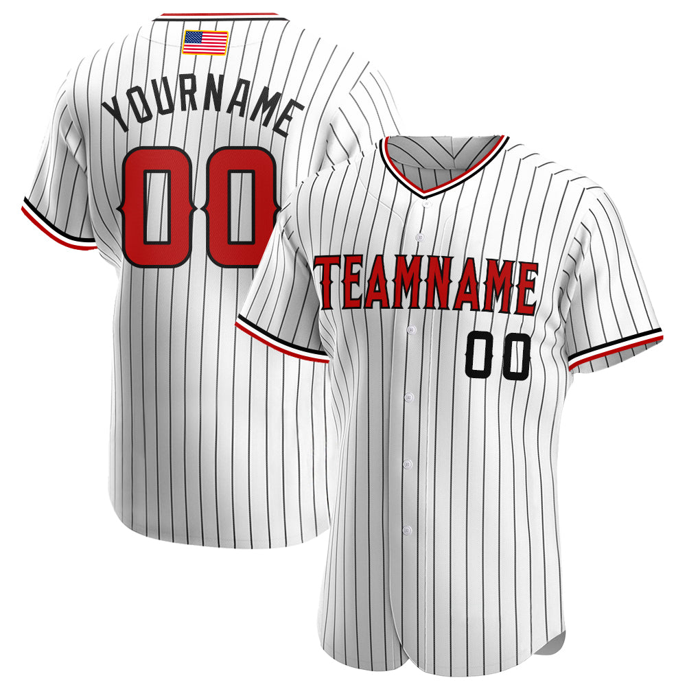 Custom White Black Pinstripe Red-Black Authentic American Flag Fashion Baseball Jersey - Sky-Custom