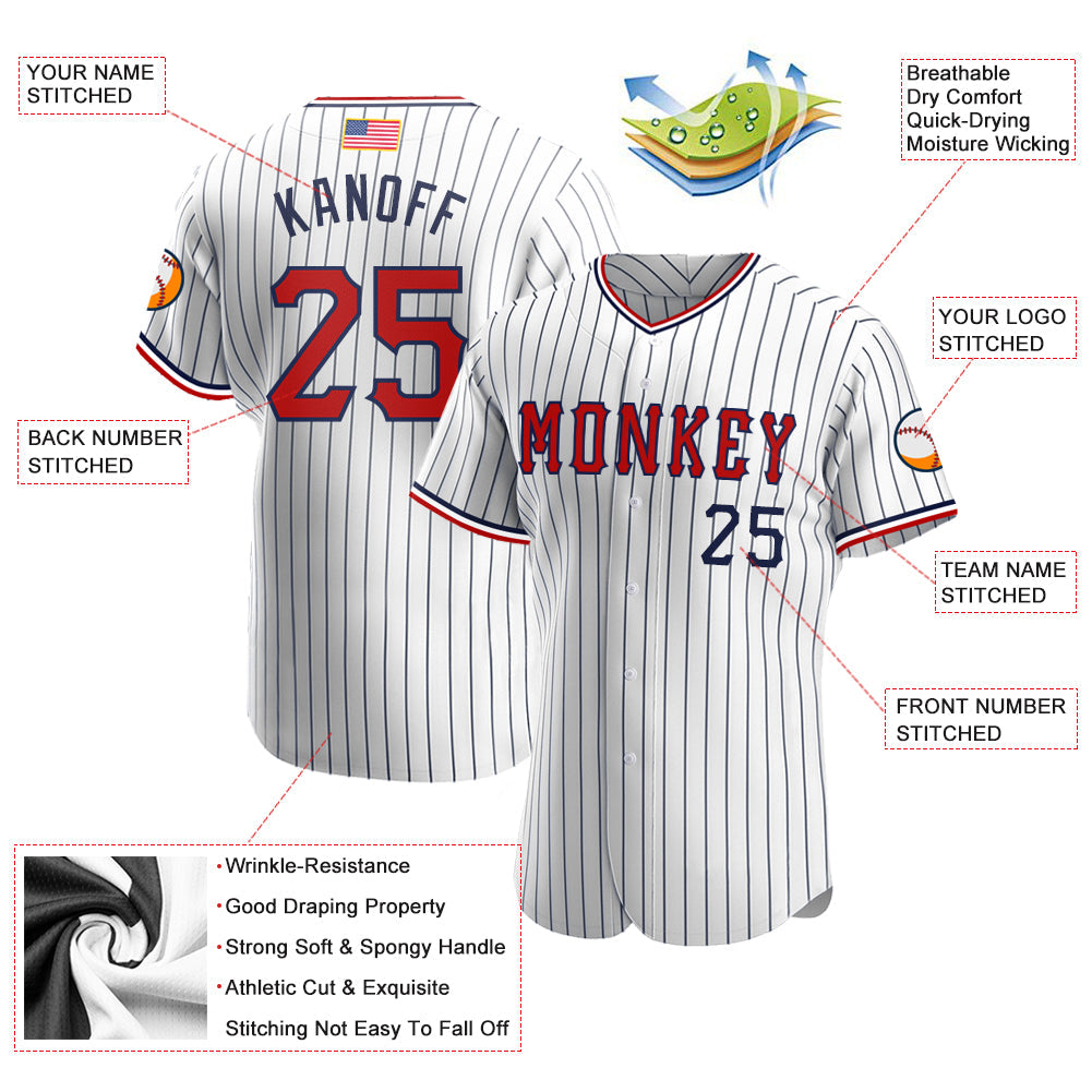 Custom White Navy Pinstripe Red-Navy Authentic American Flag Fashion Baseball Jersey - Sky-Custom