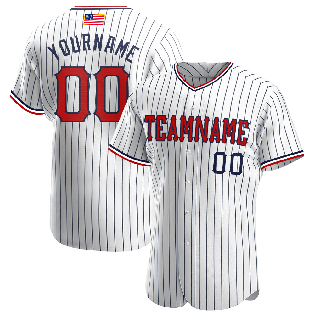 Custom White Navy Pinstripe Red-Navy Authentic American Flag Fashion Baseball Jersey - Sky-Custom