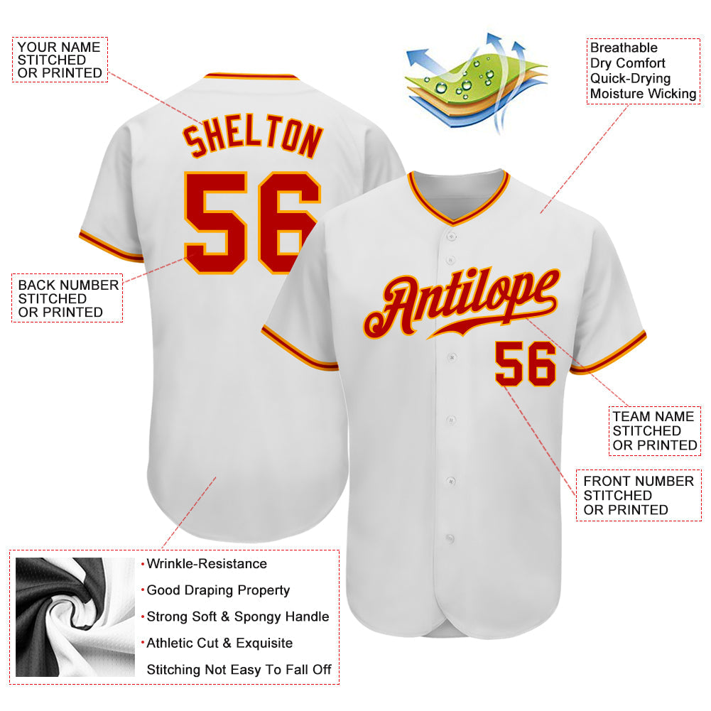 Custom White Red-Gold Authentic Baseball Jersey - Sky-Custom