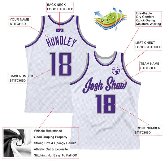 Custom White Purple-Gray Authentic Throwback Basketball Jersey - Sky-Custom