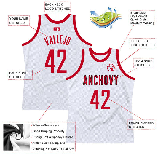 Custom White Red-Black Authentic Throwback Basketball Jersey - Sky-Custom