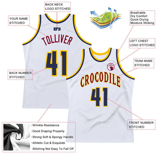 Custom White Navy-Gold Authentic Throwback Basketball Jersey - Sky-Custom