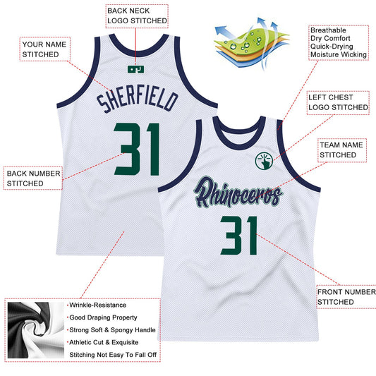 Custom White Hunter Green-Navy Authentic Throwback Basketball Jersey - Sky-Custom