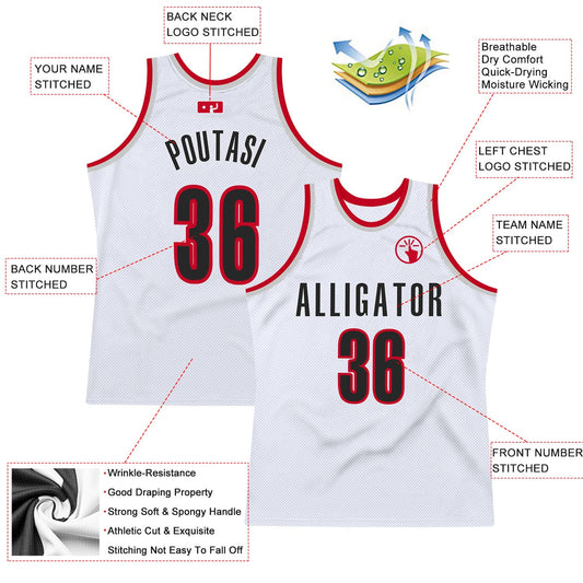 Custom White Black-Red Authentic Throwback Basketball Jersey - Sky-Custom