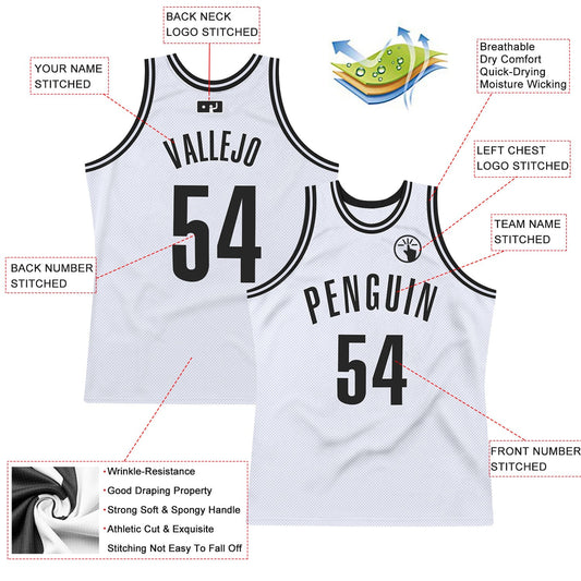 Custom White Black Authentic Throwback Basketball Jersey - Sky-Custom