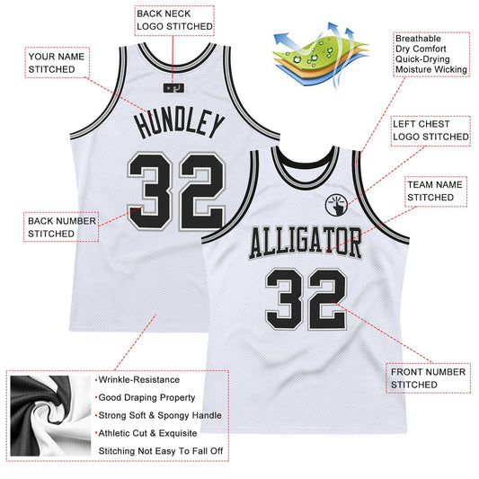 Custom White Black-Gray Authentic Throwback Basketball Jersey - Sky-Custom
