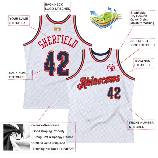 Custom White Navy-Red Authentic Throwback Basketball Jersey - Sky-Custom