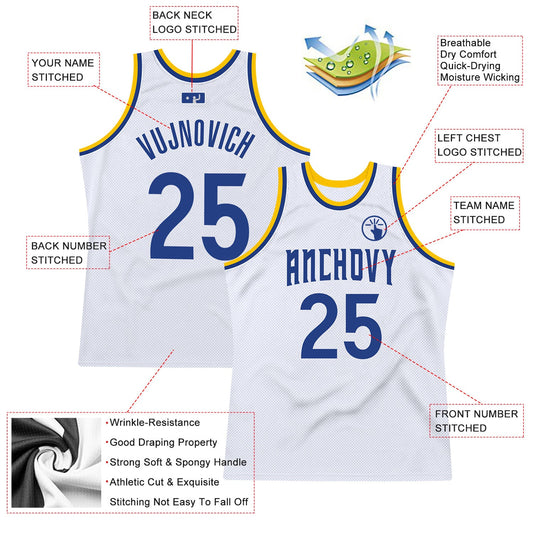 Custom White Royal-Gold Authentic Throwback Basketball Jersey - Sky-Custom