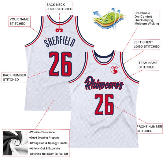 Custom White Red-Navy Authentic Throwback Basketball Jersey - Sky-Custom
