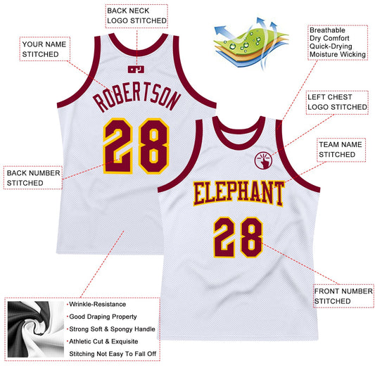 Custom White Maroon-Gold Authentic Throwback Basketball Jersey - Sky-Custom