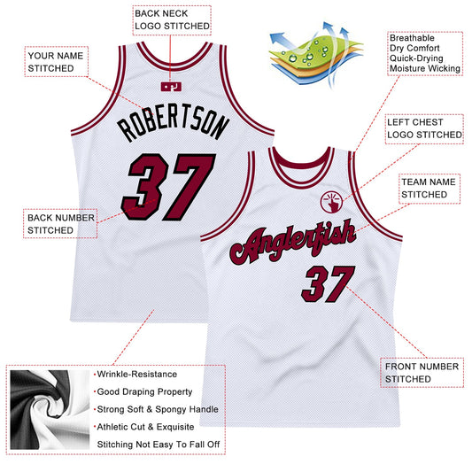 Custom White Maroon-Black Authentic Throwback Basketball Jersey - Sky-Custom