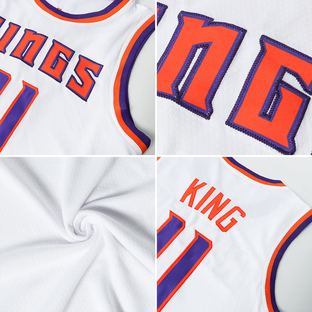 Custom White Purple-Orange Authentic Throwback Basketball Jersey - Sky-Custom