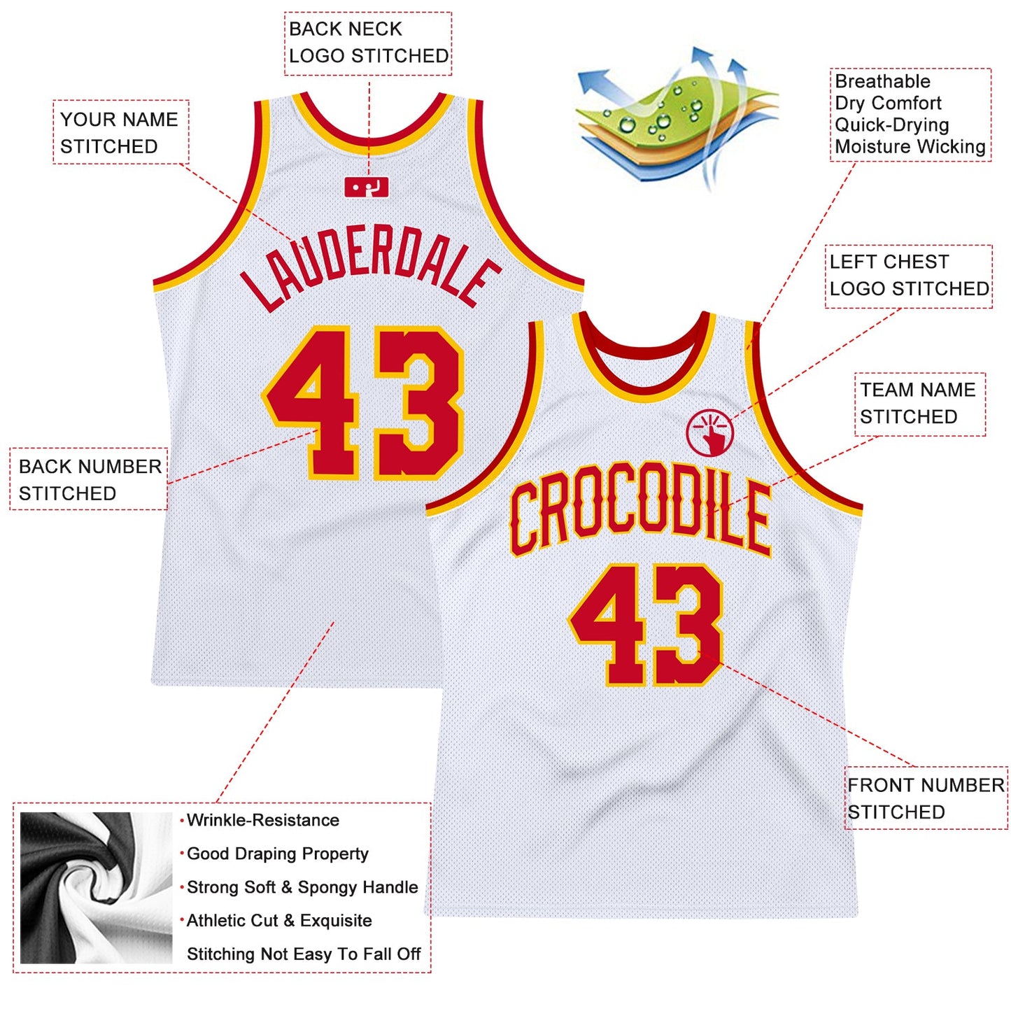 Custom White Red-Gold Authentic Throwback Basketball Jersey - Sky-Custom
