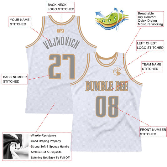Custom White Steel Gray-Old Gold Authentic Throwback Basketball Jersey - Sky-Custom