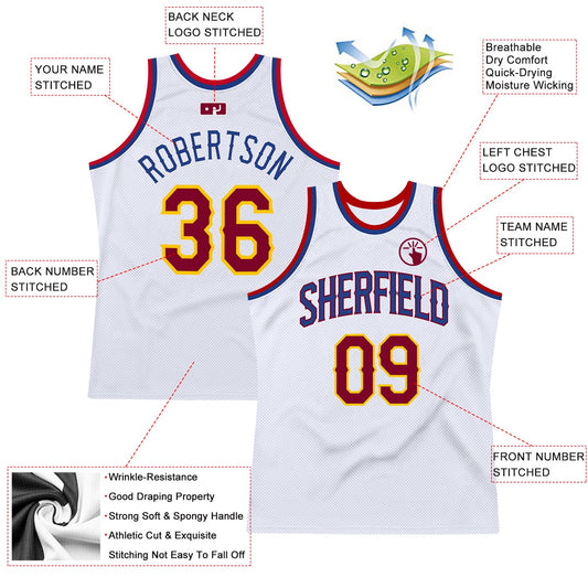 Custom White Maroon-Royal Authentic Throwback Basketball Jersey - Sky-Custom
