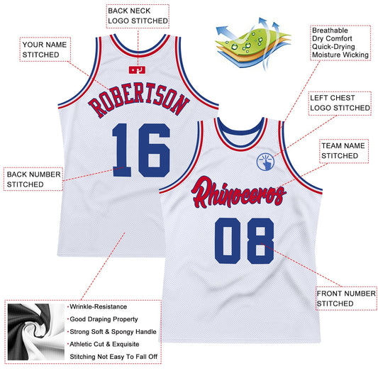 Custom White Royal-Red Authentic Throwback Basketball Jersey - Sky-Custom