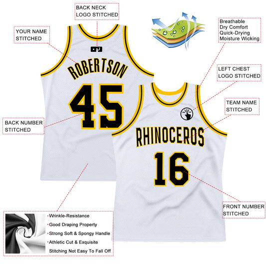 Custom White Black-Gold Authentic Throwback Basketball Jersey - Sky-Custom