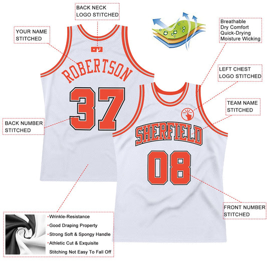 Custom White Orange-Gray Authentic Throwback Basketball Jersey - Sky-Custom