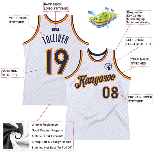 Custom White Navy-Orange Authentic Throwback Basketball Jersey - Sky-Custom