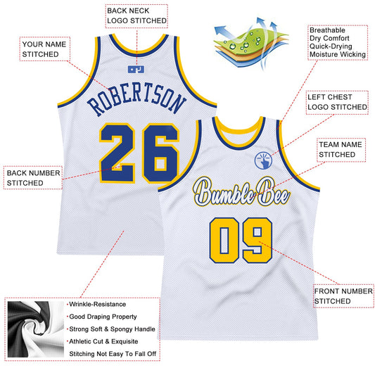 Custom White Royal-Gold Authentic Throwback Basketball Jersey - Sky-Custom