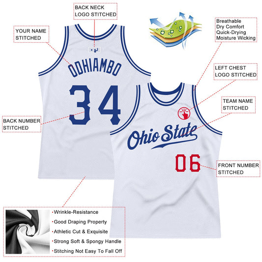 Custom White Royal-Red Authentic Throwback Basketball Jersey - Sky-Custom